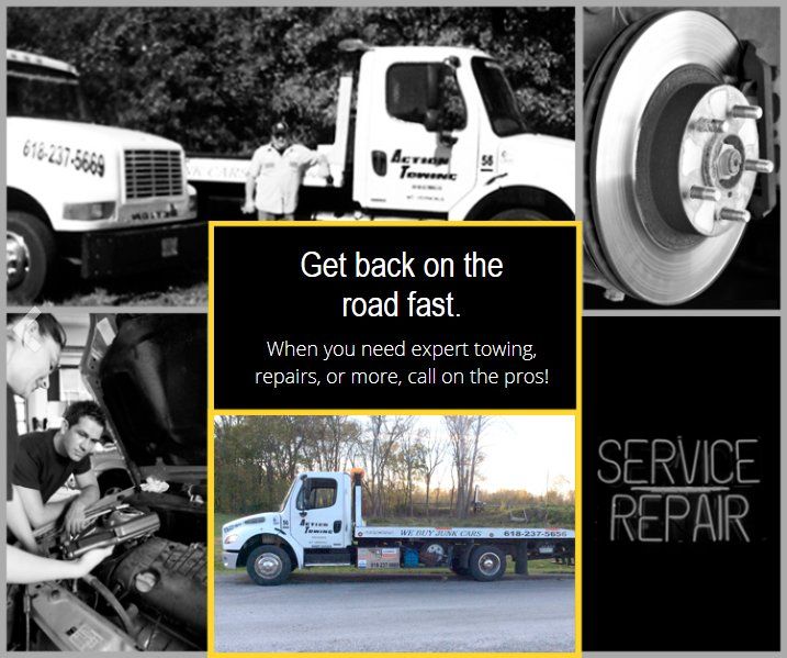 Action Towing white truck in Mount Vernon — door phone (618) 237-5669